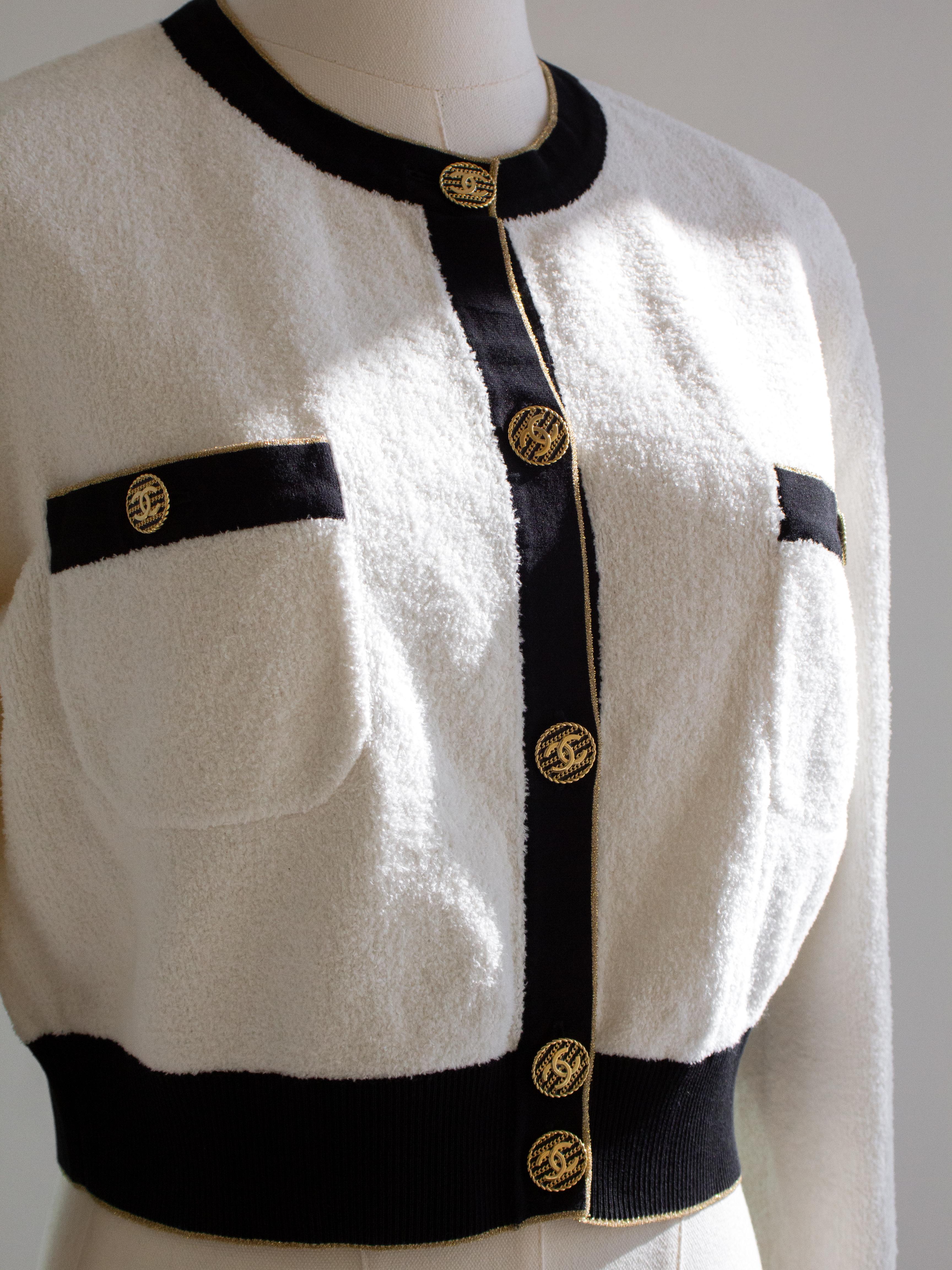 Chanel Cruise 2019 La Pausa White Black Gold Terry 19C Cardigan Jacket 2