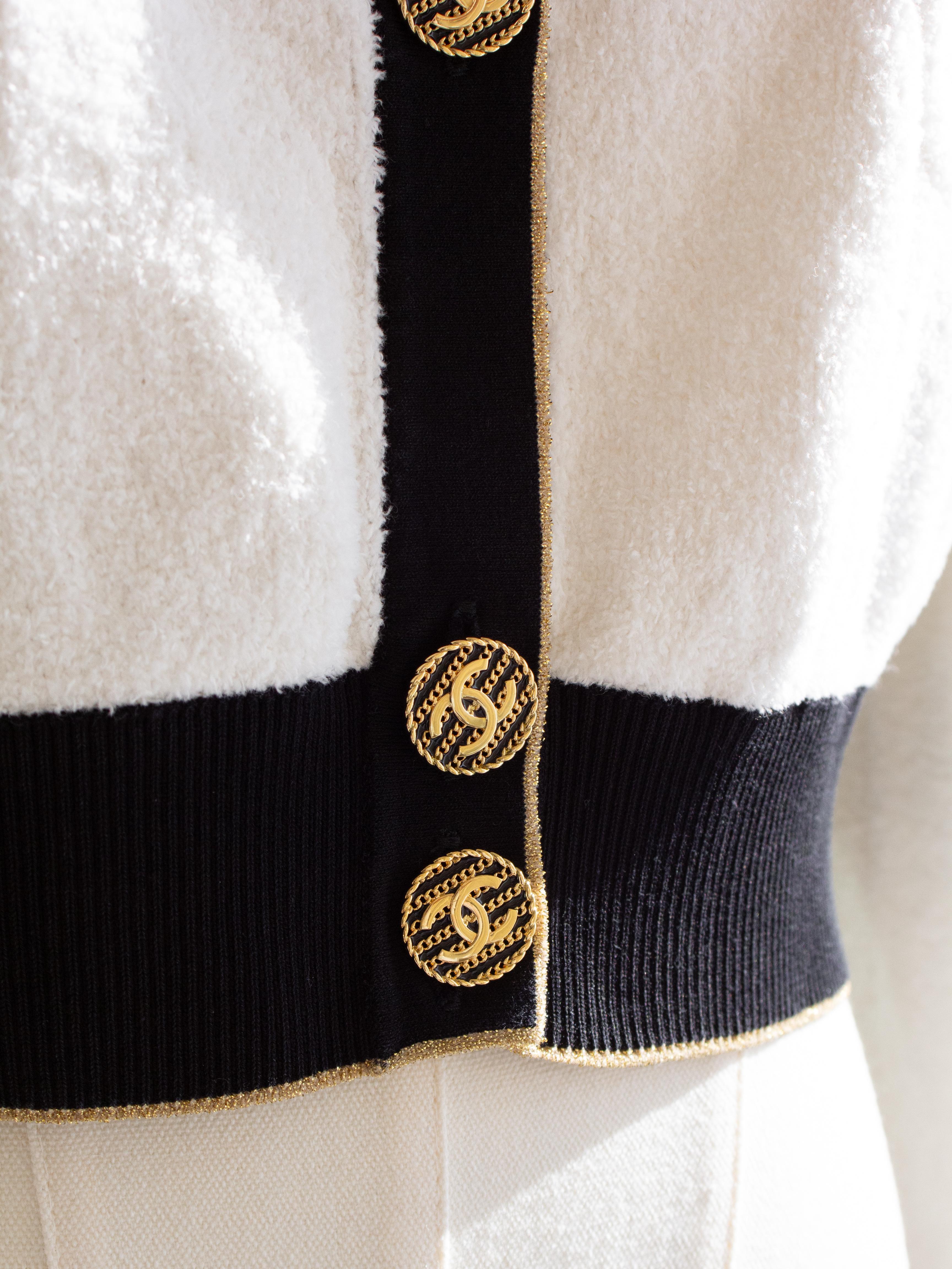 Chanel Cruise 2019 La Pausa White Black Gold Terry 19C Cardigan Jacket 3