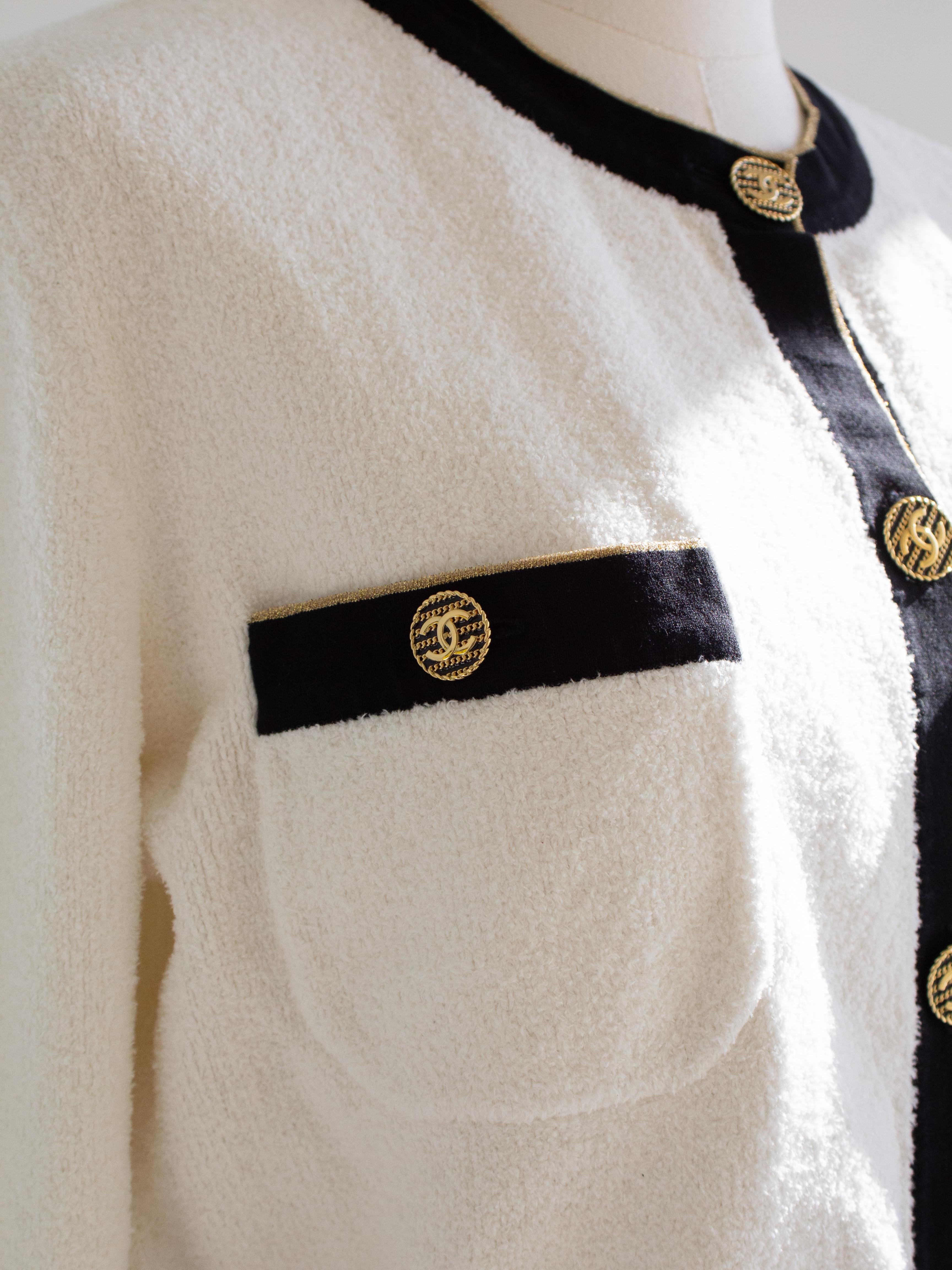 Chanel Cruise 2019 La Pausa White Black Gold Terry 19C Cardigan Jacket 4