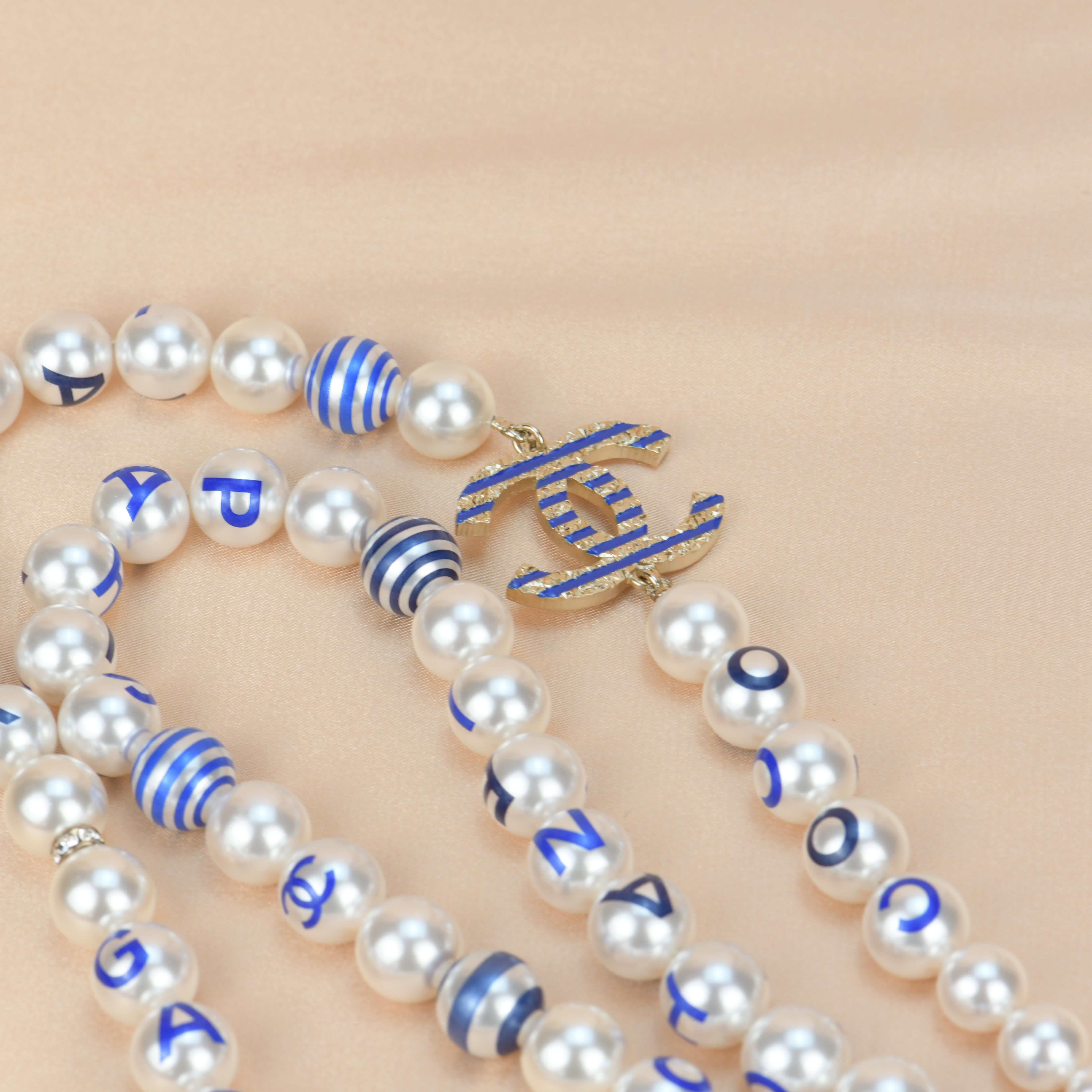 Chanel Cruise 2019 Painted Pearl Coco Logo Necklace 9