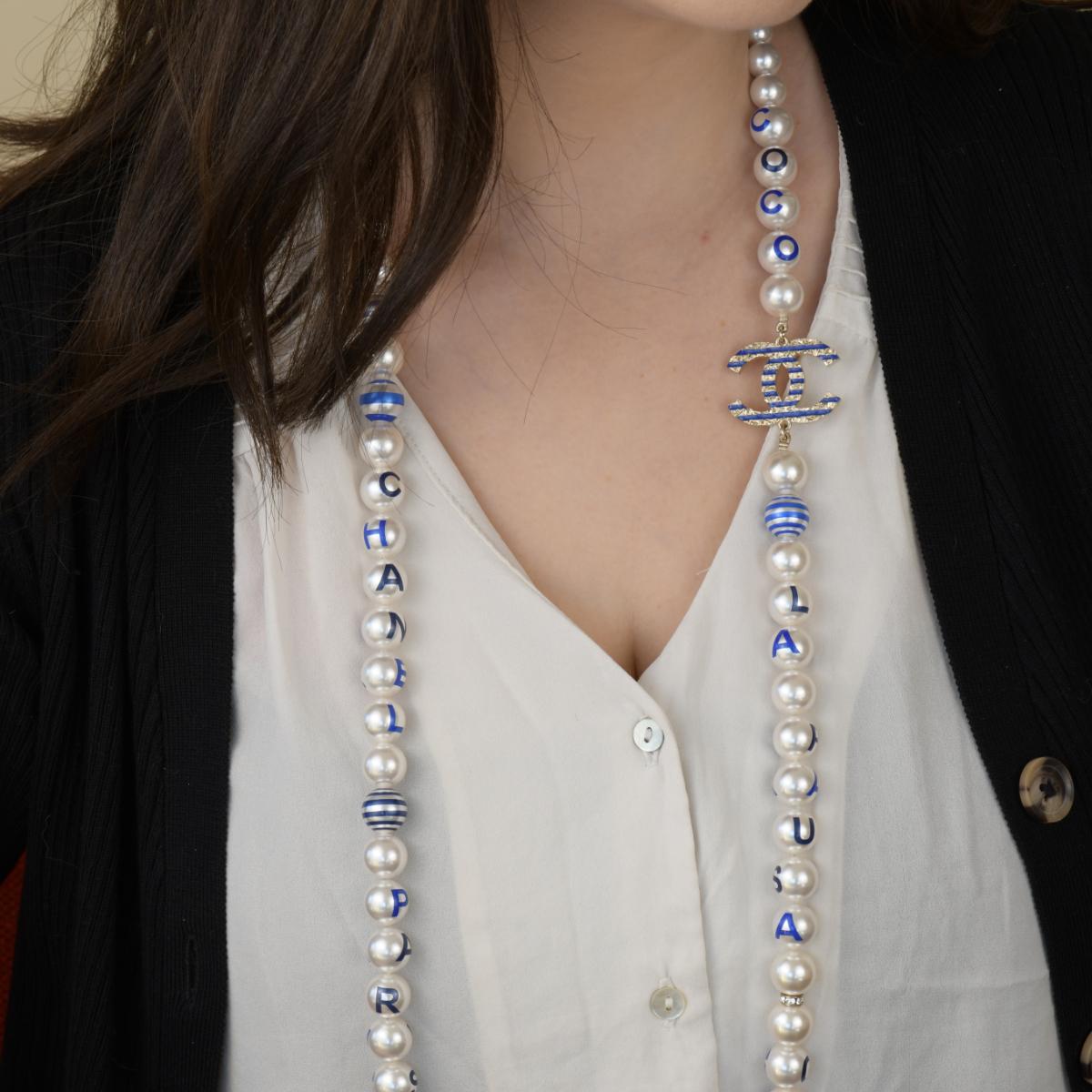 Bead Chanel Cruise 2019 Painted Pearl Coco Logo Necklace