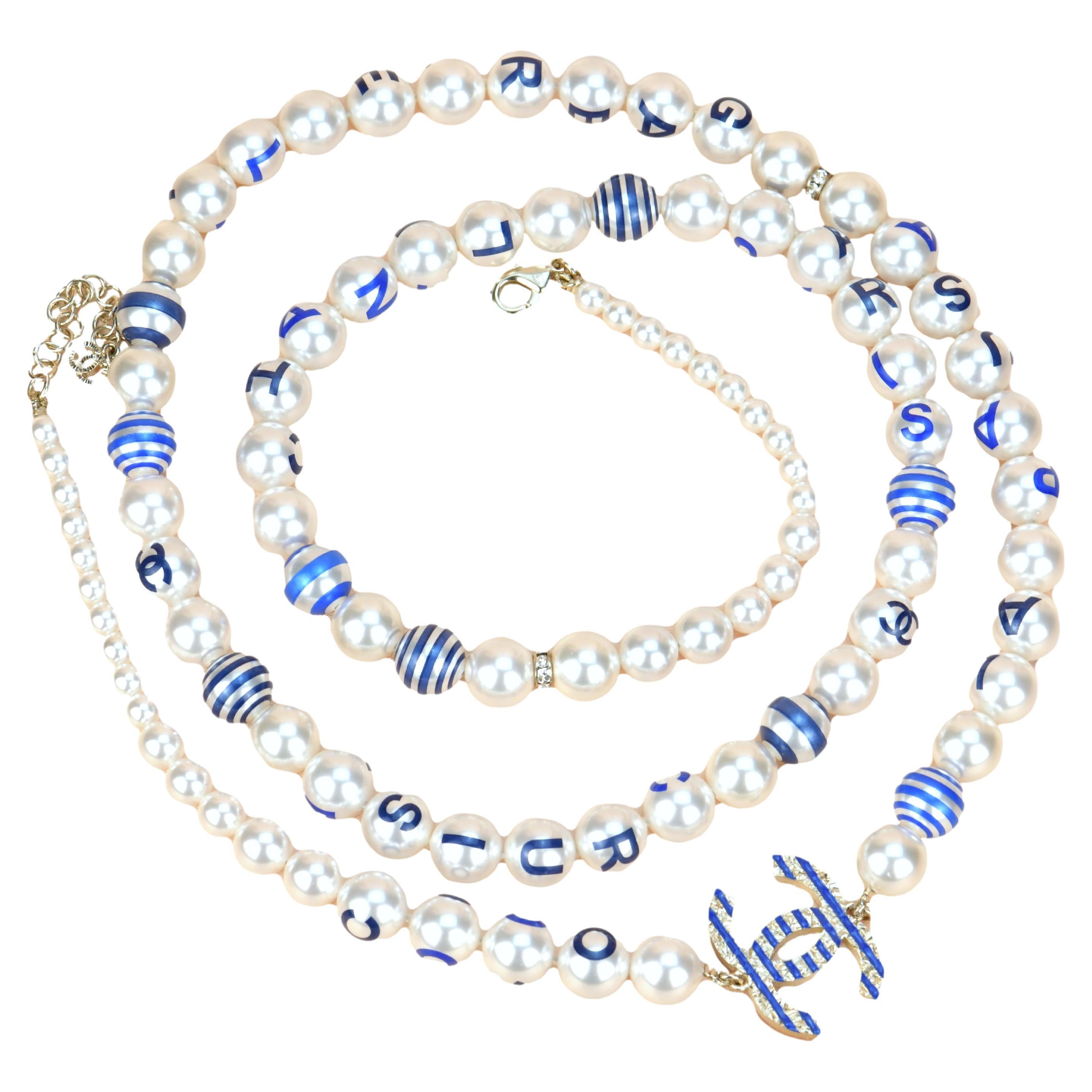 Chanel Cruise 2019 Painted Pearl Coco Logo Necklace