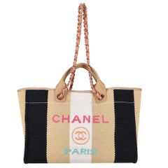 Chanel Cruise 2020 Ltd Edition Striped Raffia Deauville Large Tote Bag
