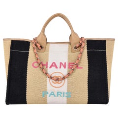 Chanel Cruise 2020 Ltd Edition Striped Raffia Deauville Large Tote Bag