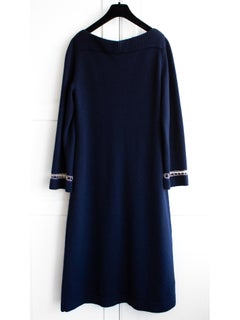 Chanel Cruise 2020 Navy Blue Gold Chain 20C Bateau Cashmere Sweater Dress