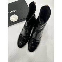 Chanel Cruise 2022 Black Patent Leather Ankle Boots Size 41