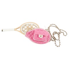 Vintage CHANEL CRUISE 2023 MINI-RAQUET MIRROR CLUTCH PINK Gold-Tone Hardware