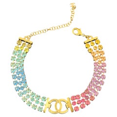 Chanel Cruise 2024 Paris Los Angeles multicolor crystals CC logo choker necklace