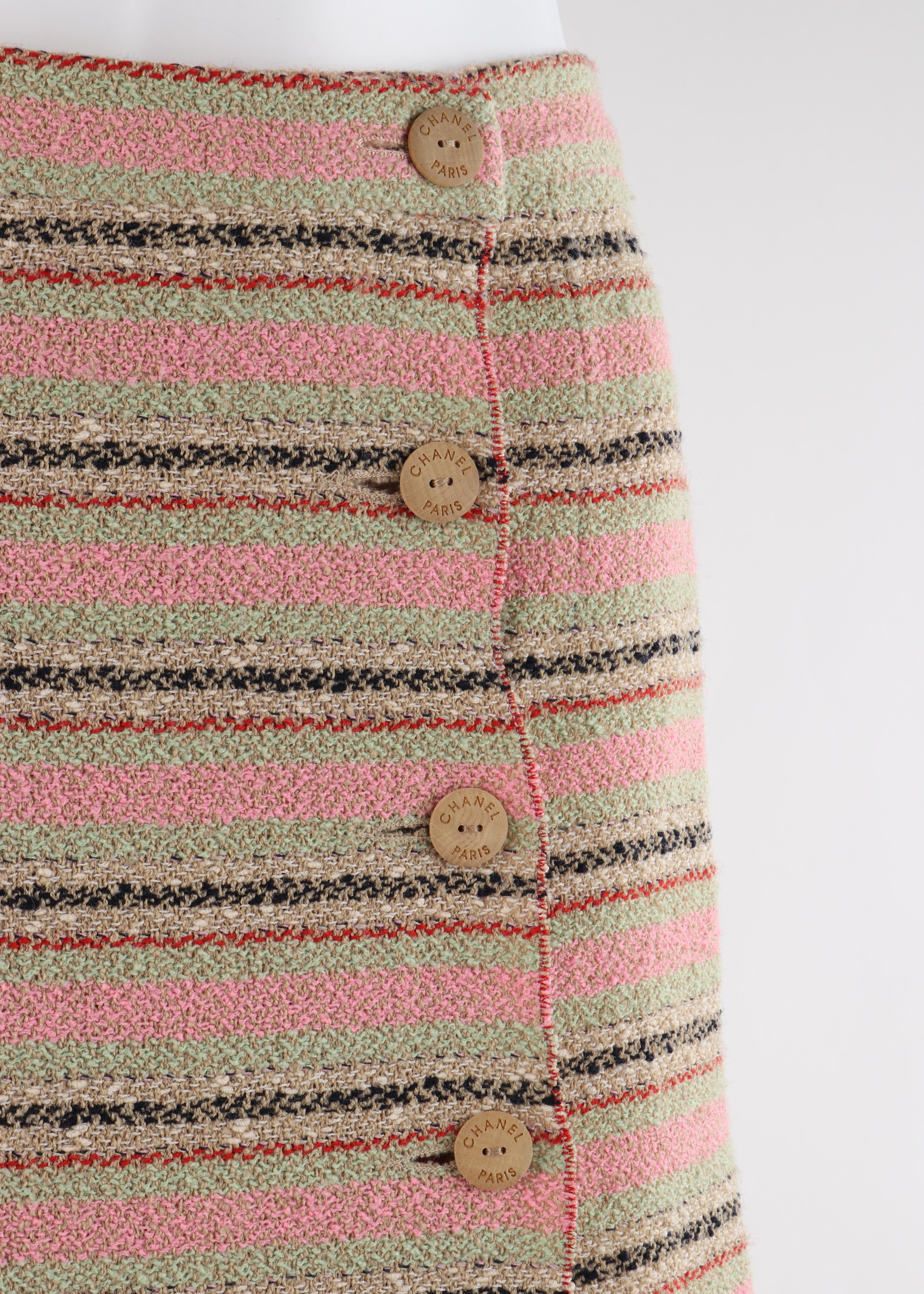 Women's CHANEL Cruise Collection 2000 Multi-Color Stripe Wrap Button Up Skirt 