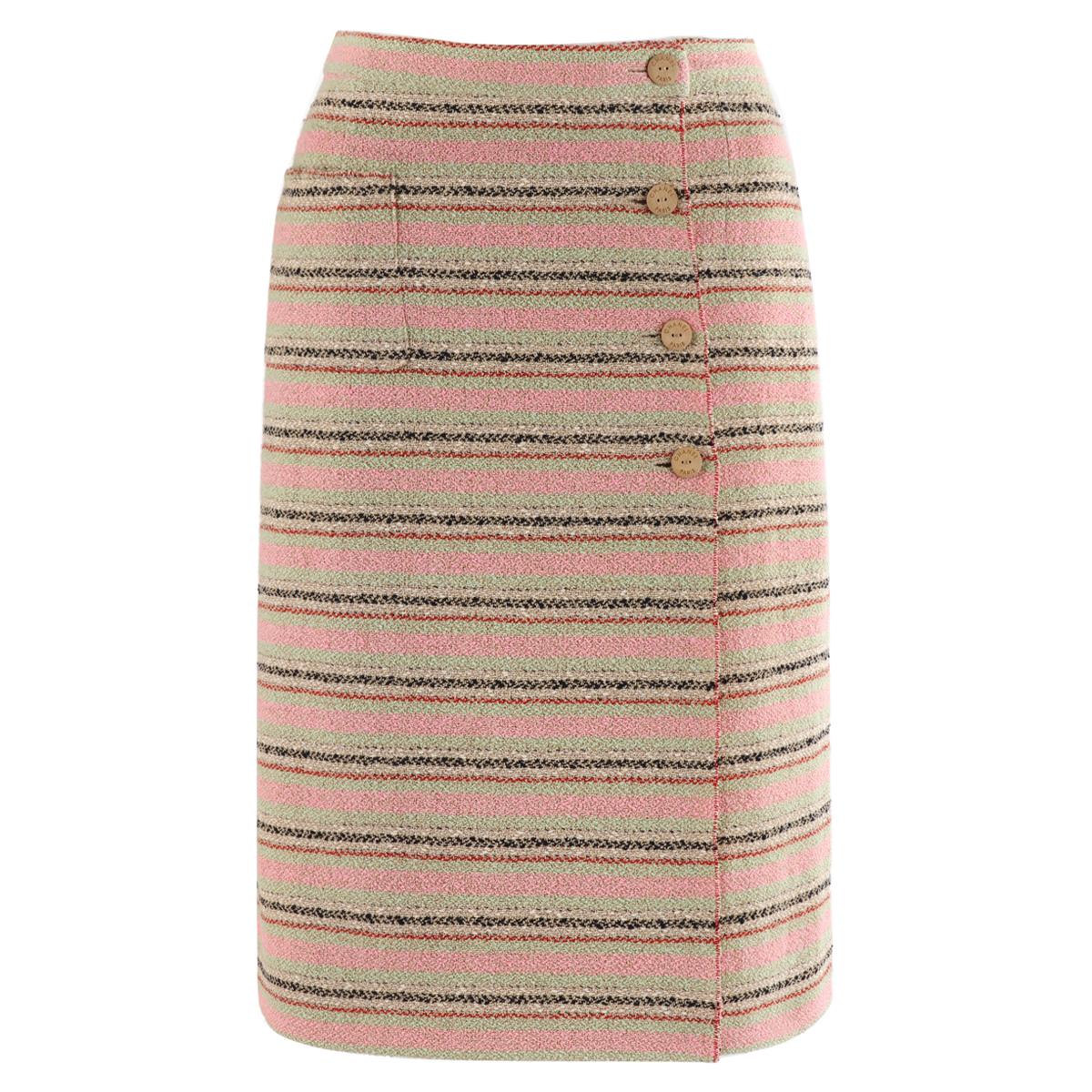 CHANEL Cruise Collection 2000 Multi-Color Stripe Wrap Button Up Skirt 