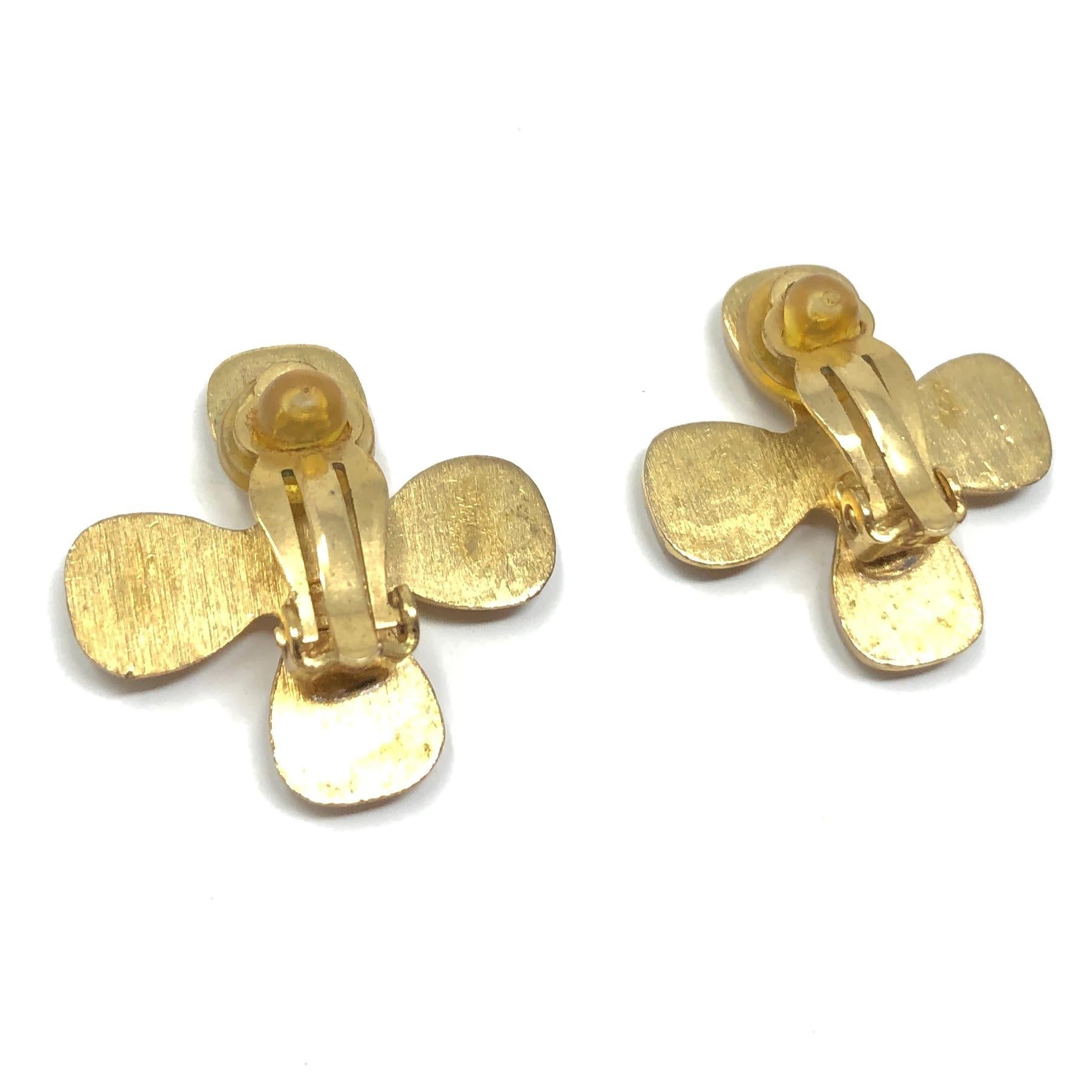 Women's Chanel Cruise Collection 2001 Vintage Logo Clover Earrings