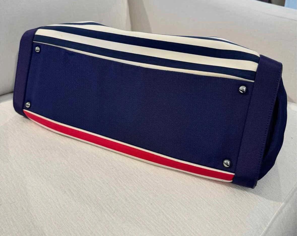Women's Chanel Cruise Line Navy White Stripes Red CC Tote Bag For Sale