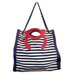 Chanel Cruise Line Navy White Stripes Red CC Tote Bag