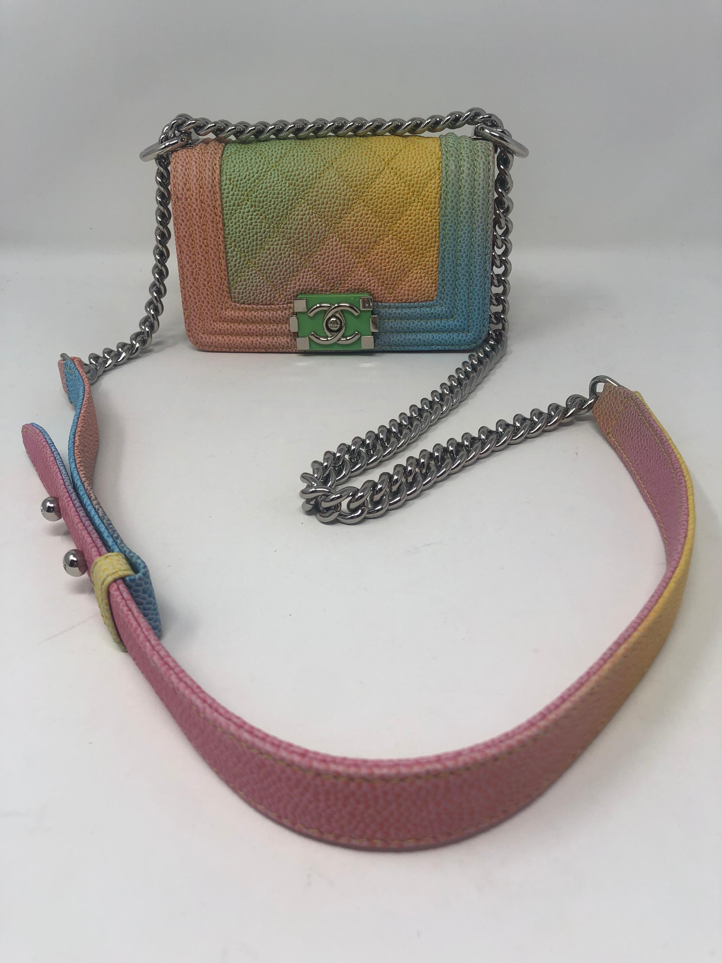 Chanel Pastel Rainbow Mini Boy Bag. The most wanted mini size. Brand new condition. From the Cruise collection. Made of caviar leather and silver hardware. Includes authenticity card. Guaranteed authentic. 