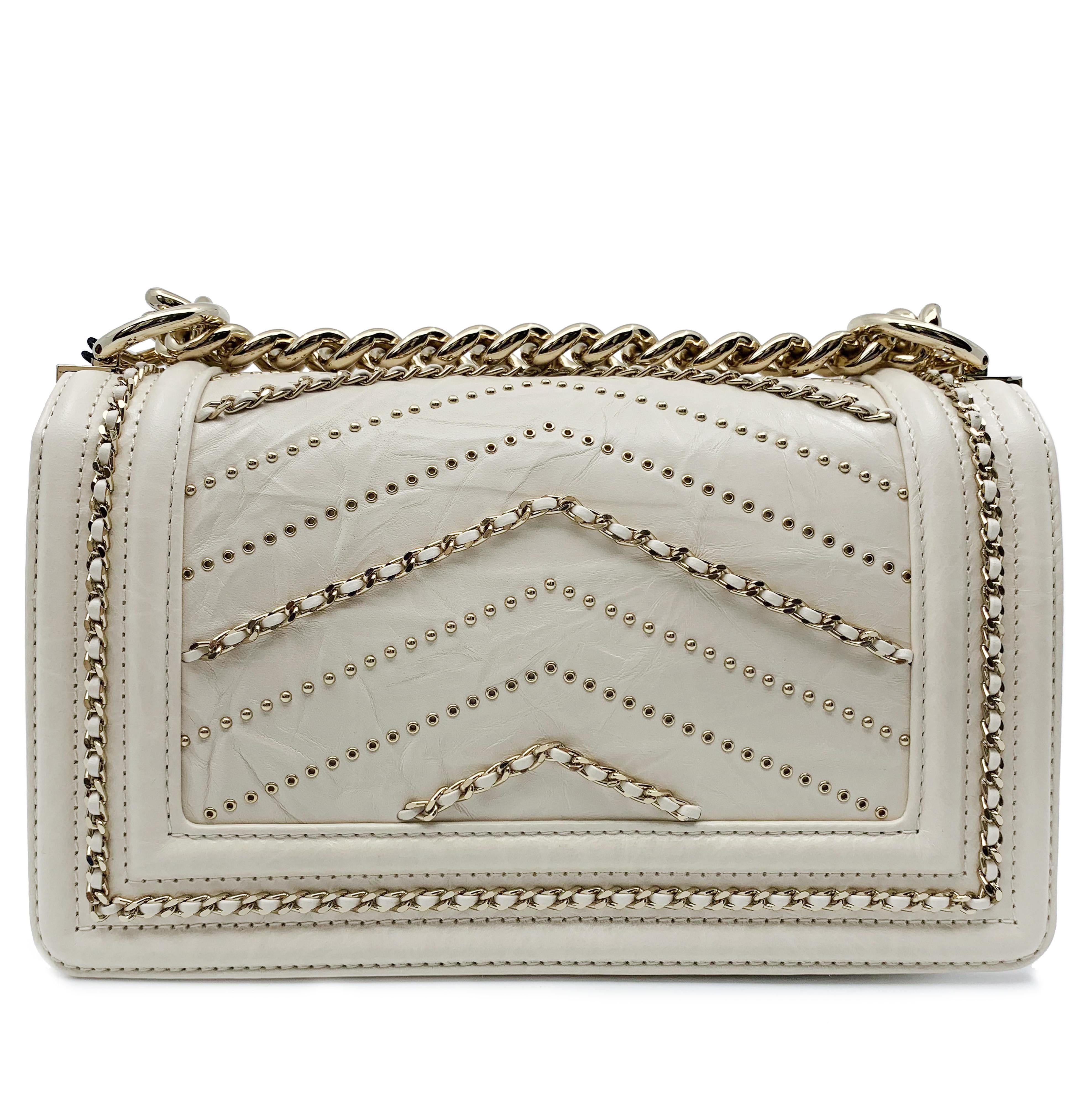 Women's Chanel Crumpled Calfskin Small Boy Bag Ivory 2018 Collection A67085 Y83967 10800