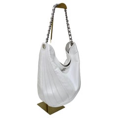 Chanel Crumpled White Patent Droplet Hobo Shoulder Bag
