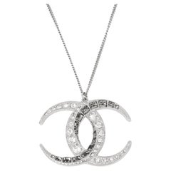 Chanel Crystal Aged Ruthenium Tone CC Pendant Necklace