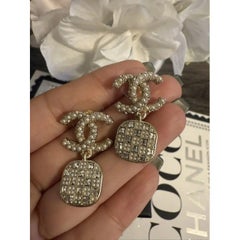 CHANEL Crystal and Faux Pearl CC Dangle Earrings