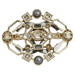 Chanel Crystal 
Bead Pale Gold Tone Pin Brooch