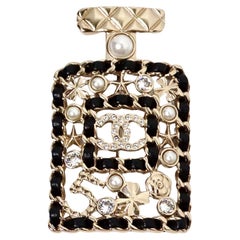 Chanel Crystal Black Leather No. 5 Perfume Bottle Style Brooch 2020
