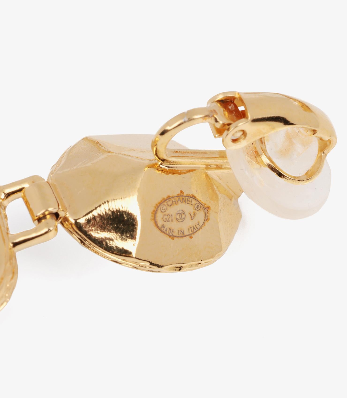 Chanel Crystal & Black Resin Gold Tone CC Drop Clip Earrings 1