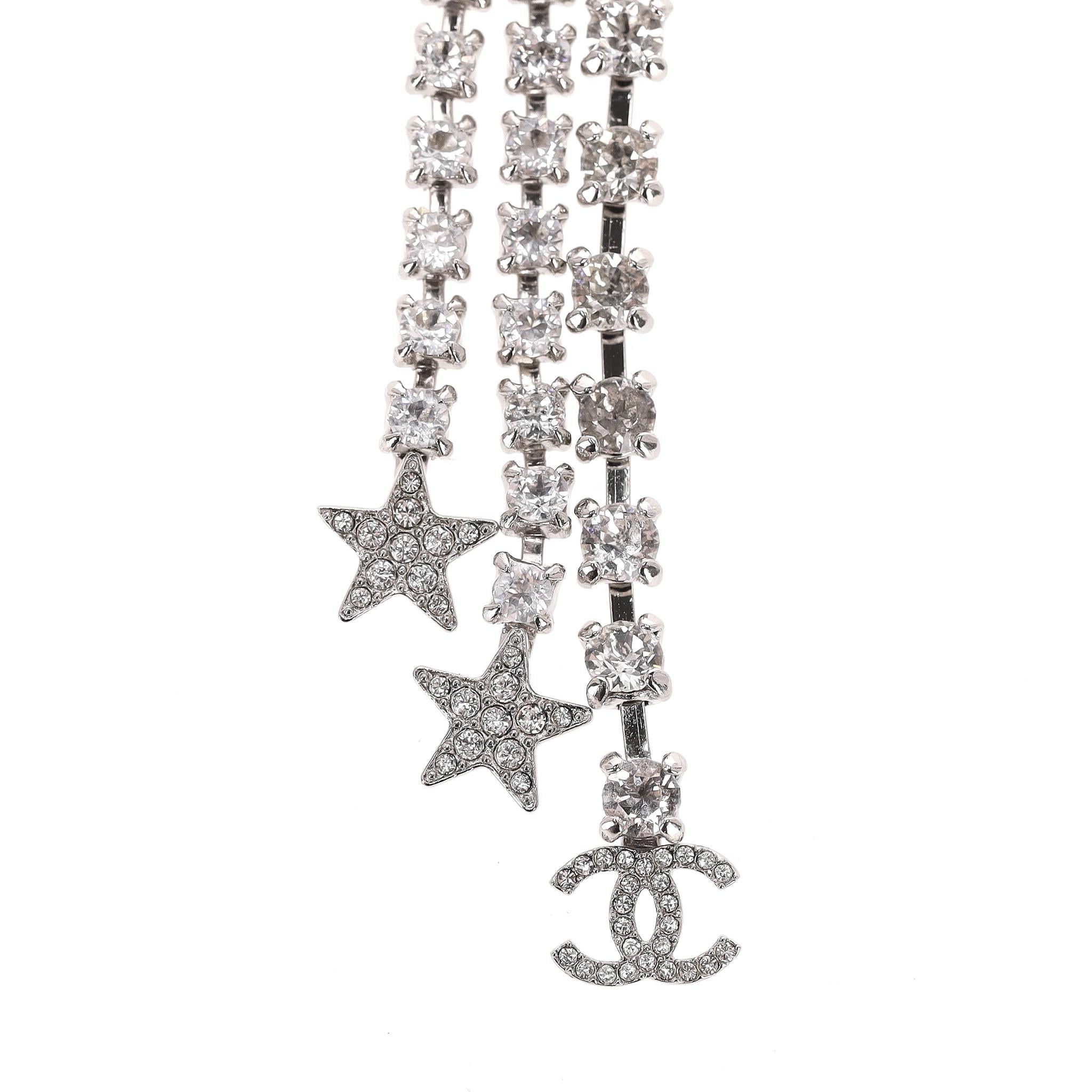 Chanel Crystal Bow Embellished 'CC' Logo Drop Earrings For Sale 3