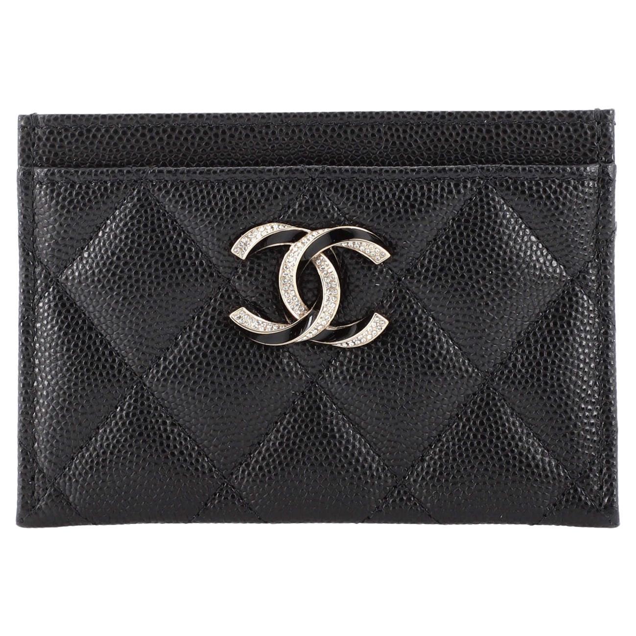 Chanel Crystal CC Card Holder Quilted Caviar For Sale at 1stDibs