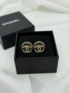 Chanel Crystal CC Gold Circle Stud Earrings