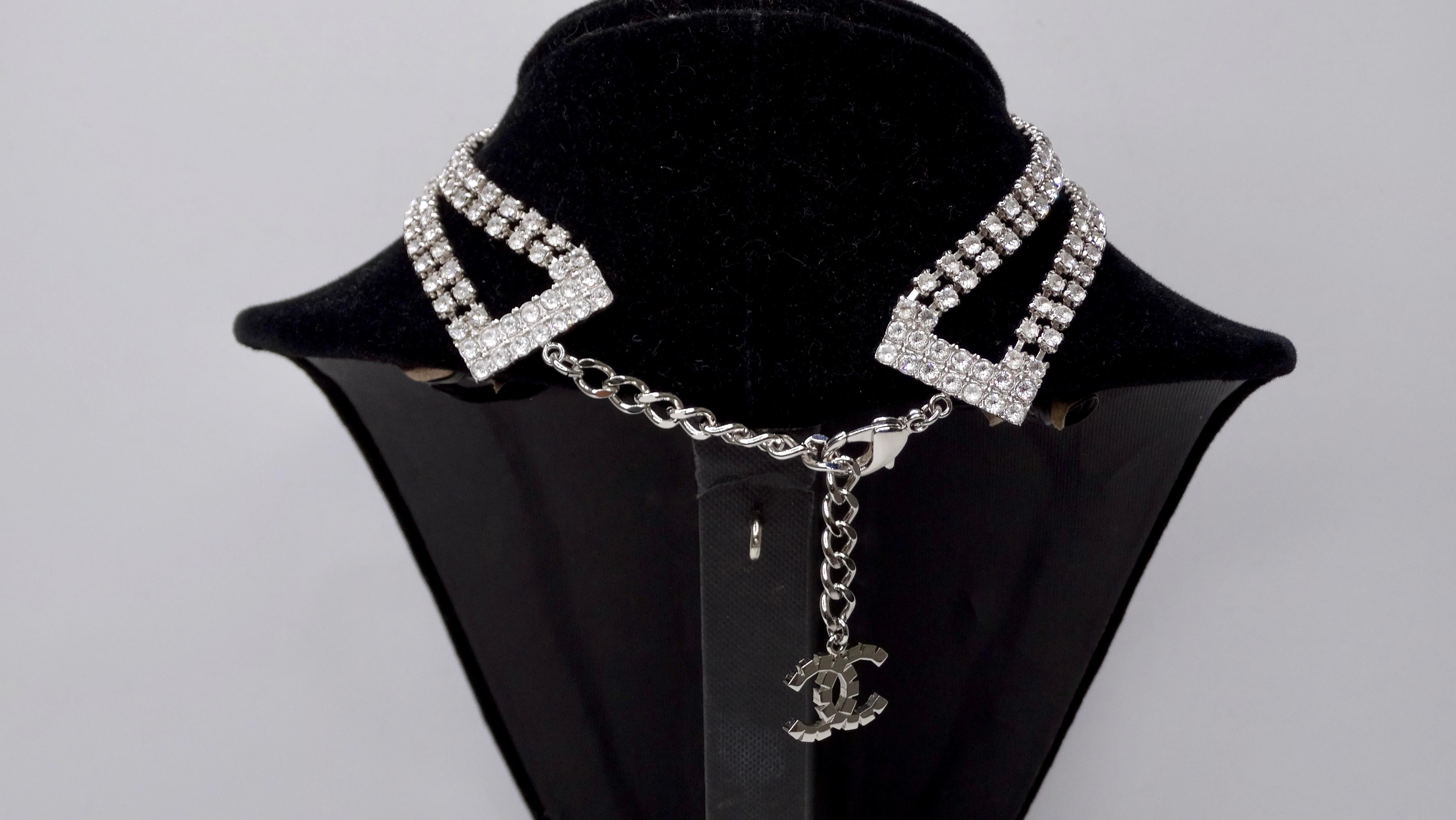 CHANEL Crystal CC Logo Choker Necklace Silver In Excellent Condition In Scottsdale, AZ