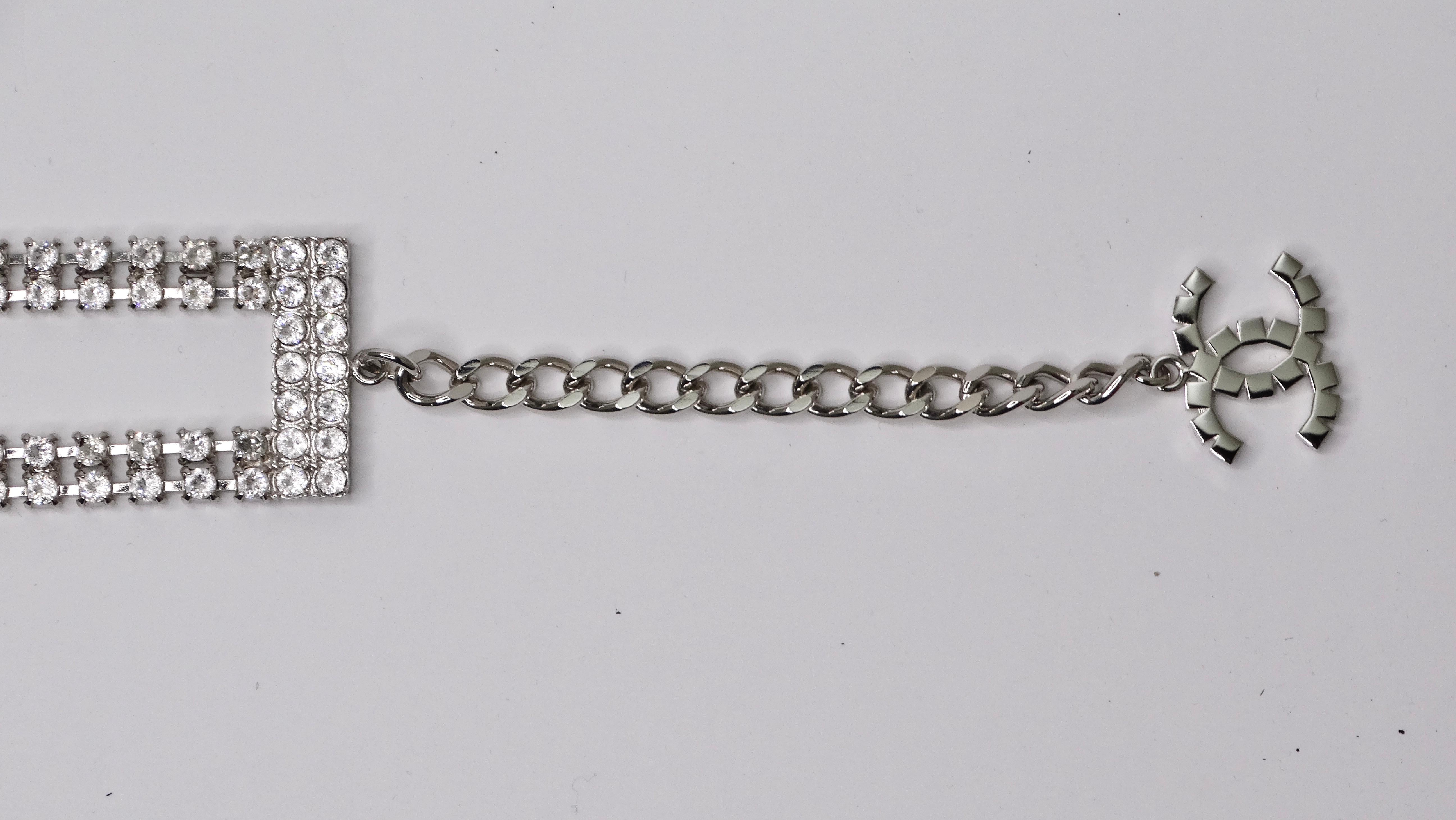 CHANEL Crystal CC Logo Choker Necklace Silver 2