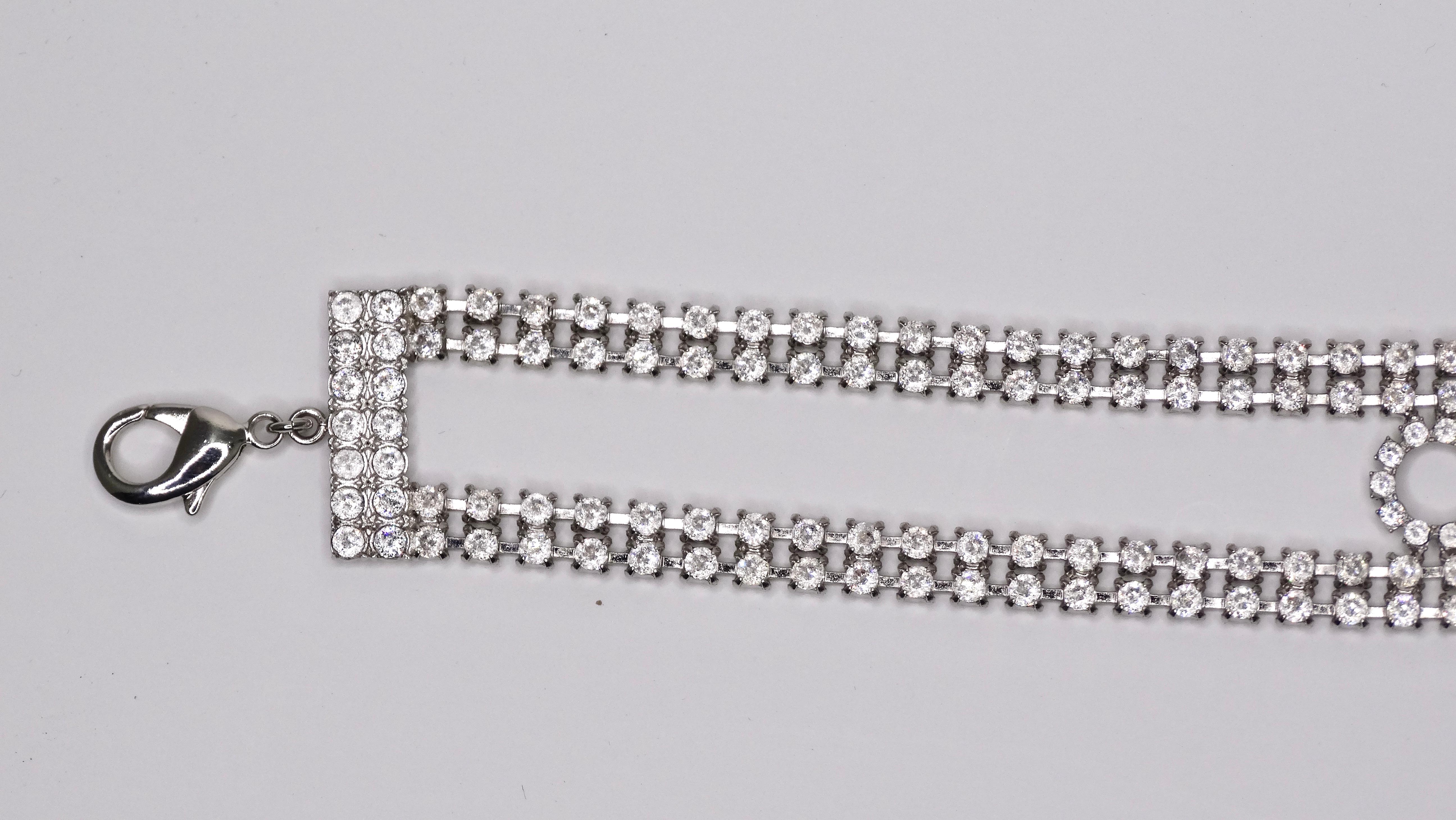 CHANEL Crystal CC Logo Choker Necklace Silver 3