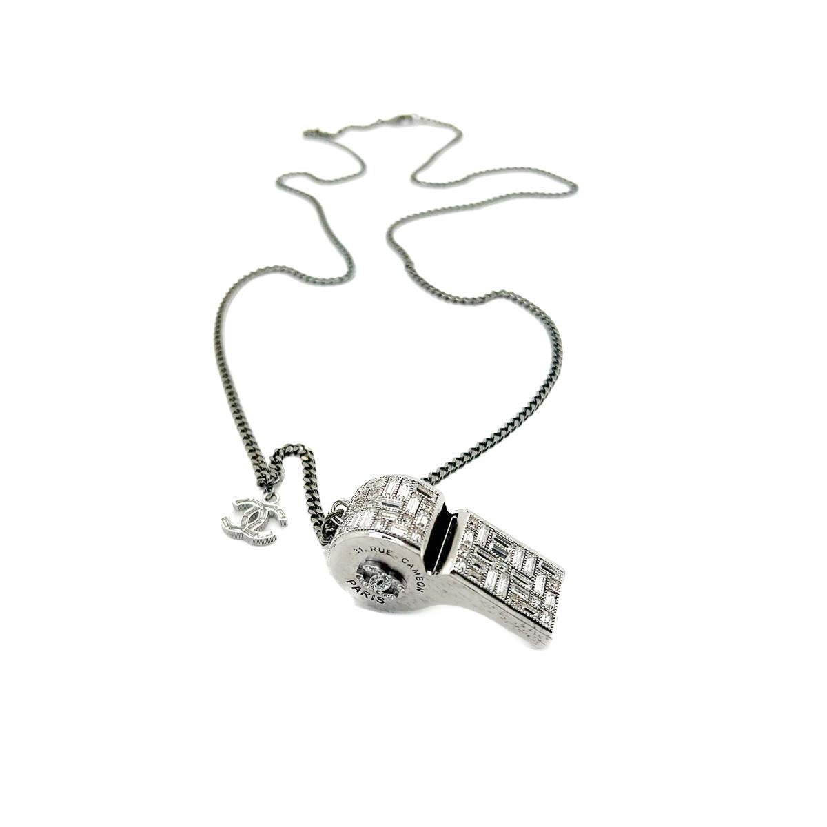 Chanel Crystal CC Logo Whistle Necklace 2015 For Sale 4