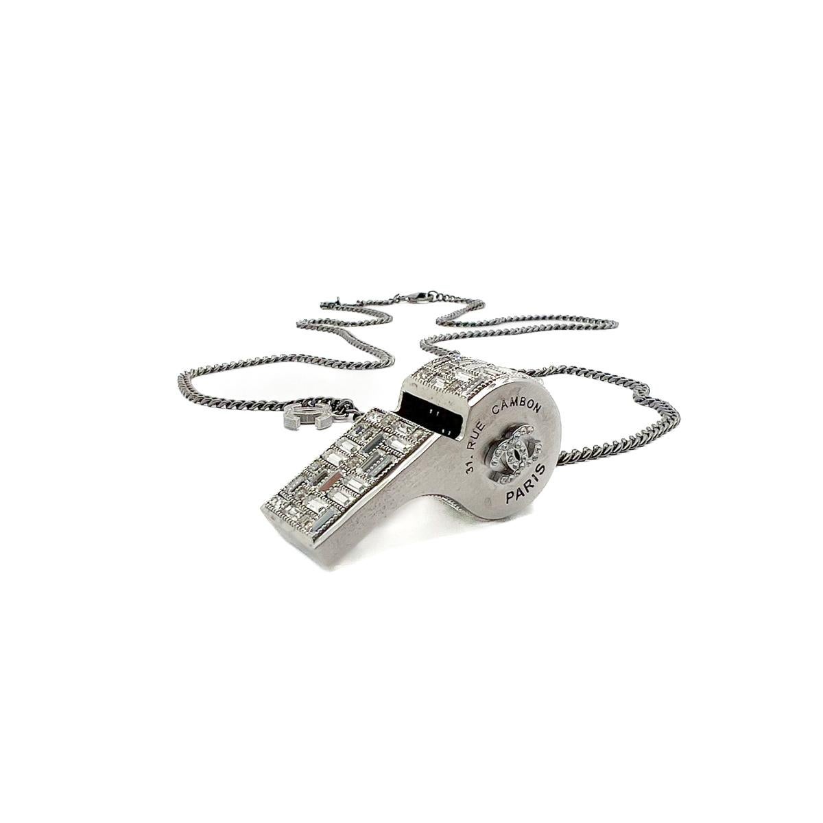 Chanel Crystal CC Logo Whistle Necklace 2015 For Sale 5
