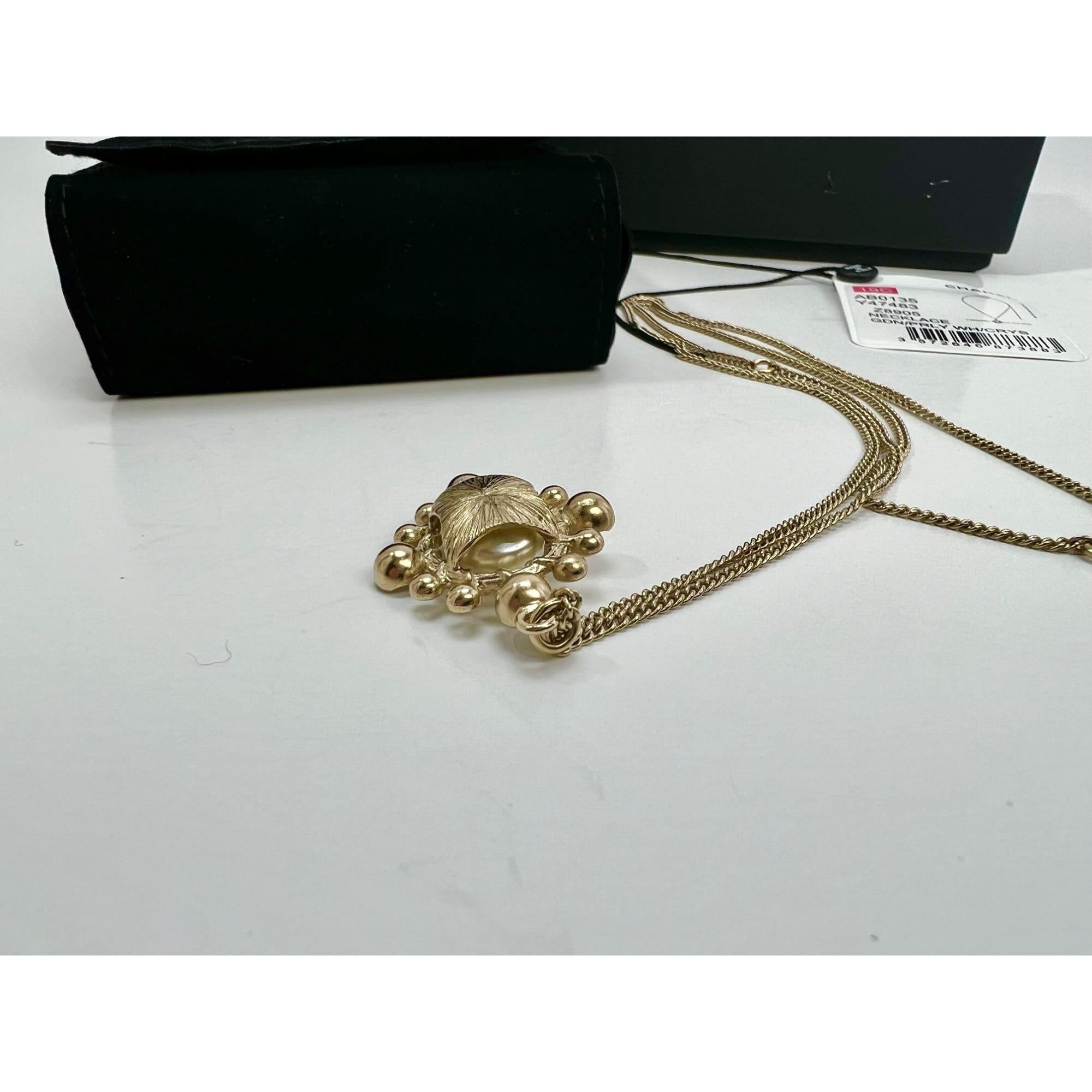 Women's Chanel Crystal CC Necklace Gold Pearly Fashion Jewelry For Sale