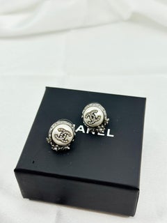 CHANEL Crystal CC Pearl Floral Stud Earrings