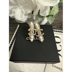 Chanel Crystal CC Pearl Hoop Earrings