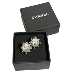 Chanel Crystal CC Silver Circle Stud Earrings