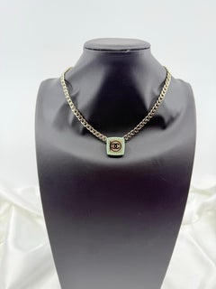Chanel Crystal CC Square Pendant Chain Collar Necklace