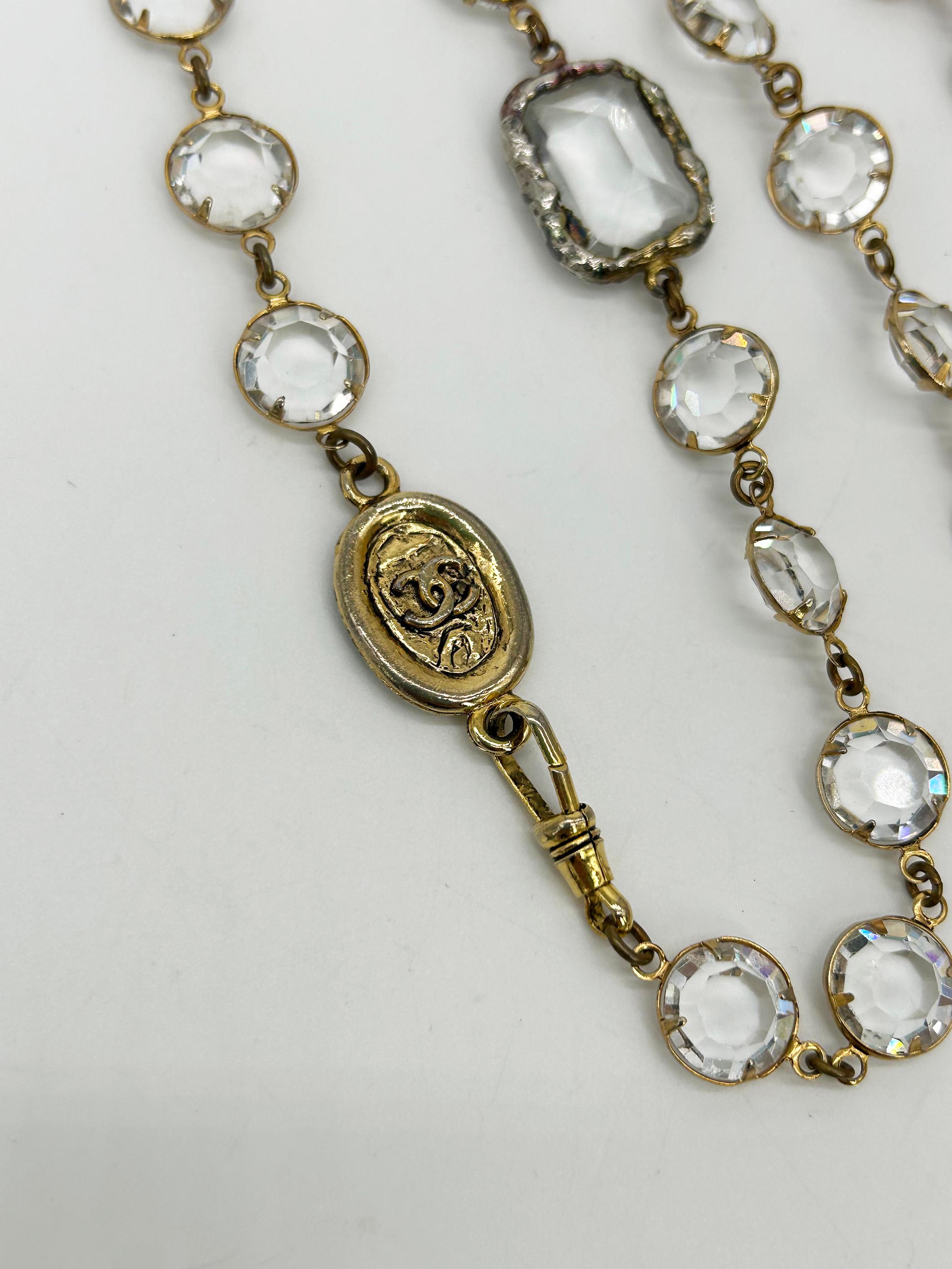Chanel Cristal Chicklet Sautoir Estación Collar Vintage c1981 Corte esmeralda en venta