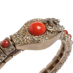 Chanel Crystal & Coral Stone Embellished Adjustable Bracelet