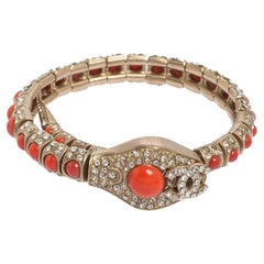 Chanel Crystal & Coral Stone Embellished Adjustable Bracelet