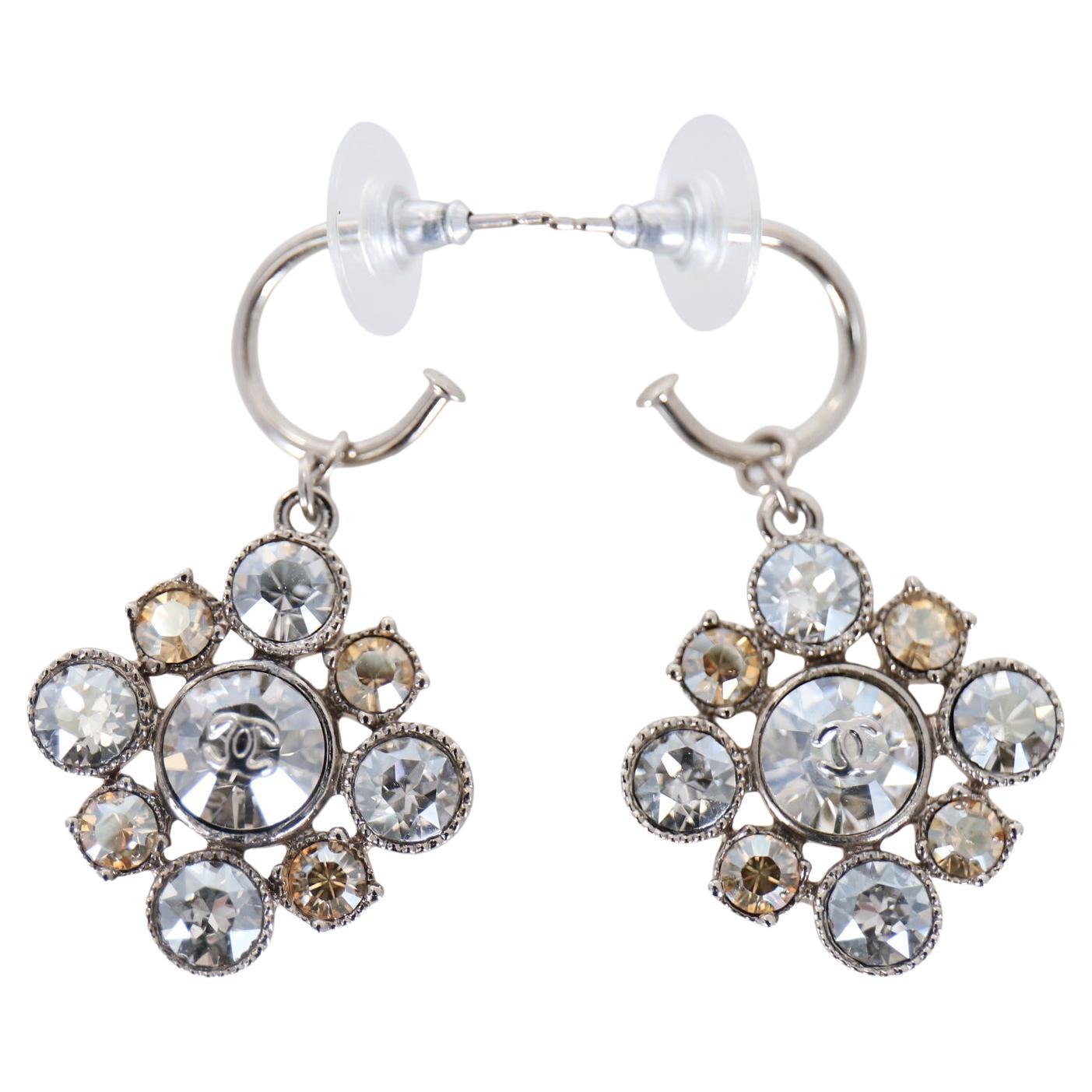 Chanel Crystal Diamante Drop Earrings For Sale