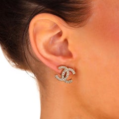 Chanel Crystal Encrusted 'CC' Logo Stud Earrings