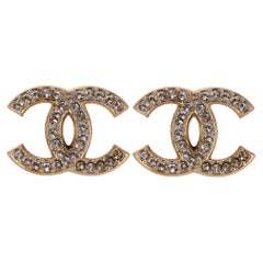 Chanel Crystal Encrusted 'CC' Logo Stud Earrings