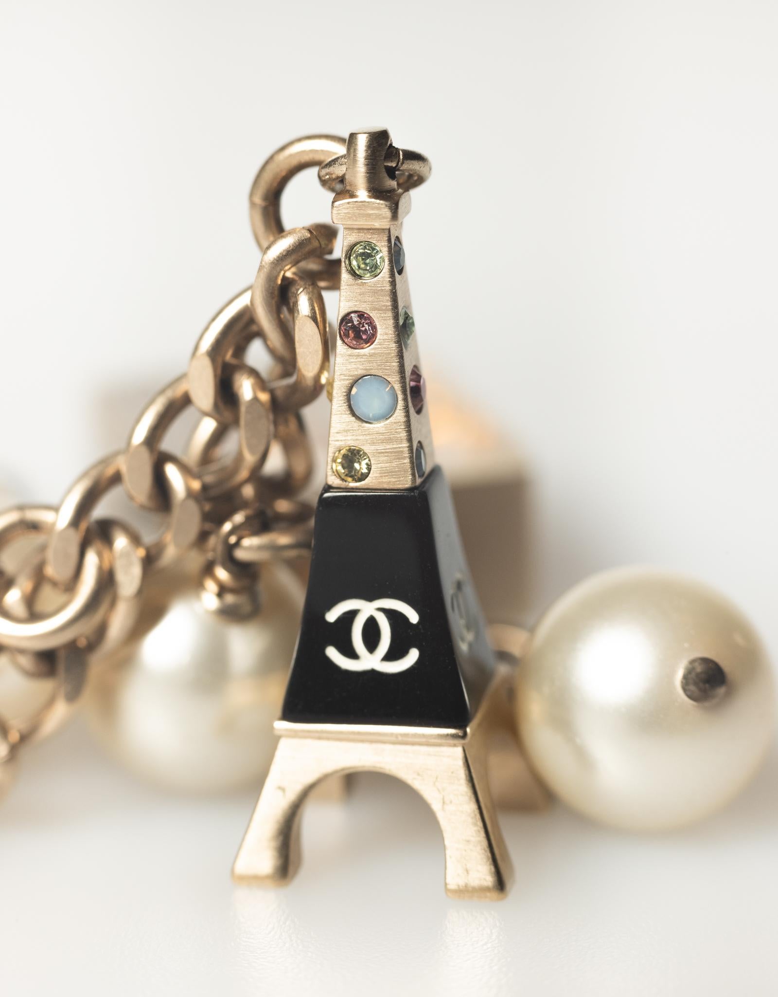 Women's or Men's Chanel Crystal & Faux Pearl Paris Souvenirs Charm Bracelet