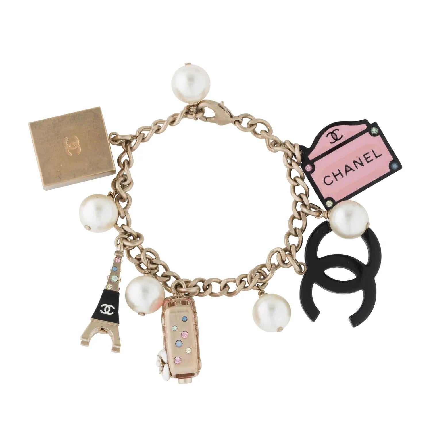 Chanel Crystal and Faux Pearl Paris Souvenirs Charm Bracelet at 1stDibs |  chanel paris souvenirs necklace