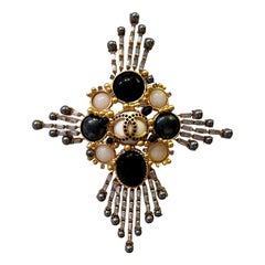 Chanel Crystal, Faux Pearl & Resin Large CC Cross Brooch  