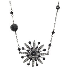 Chanel Crystal Flower & CC Gunmetal Tone Chain Necklace