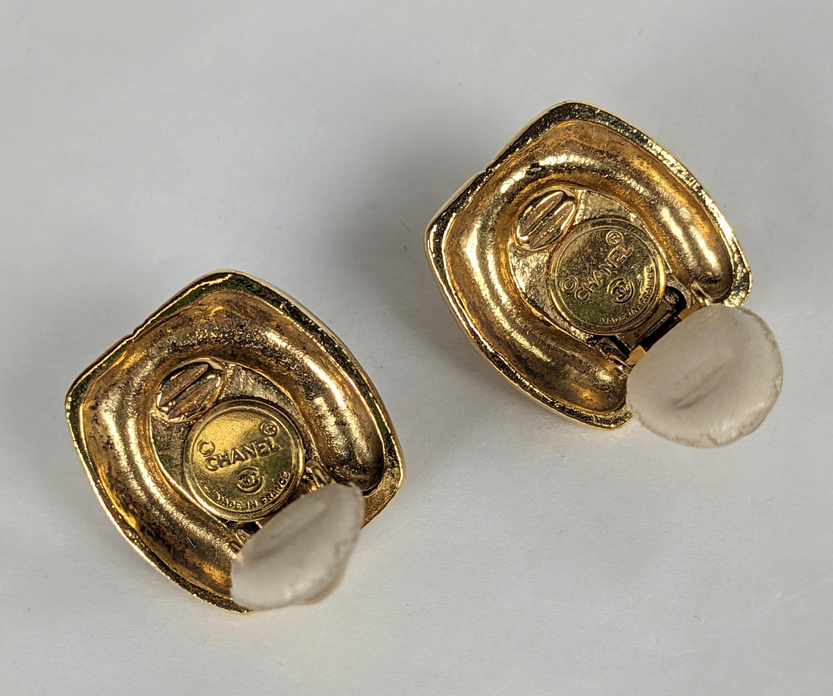 Artisan Chanel Crystal Gilt Rope Clip Earrings For Sale