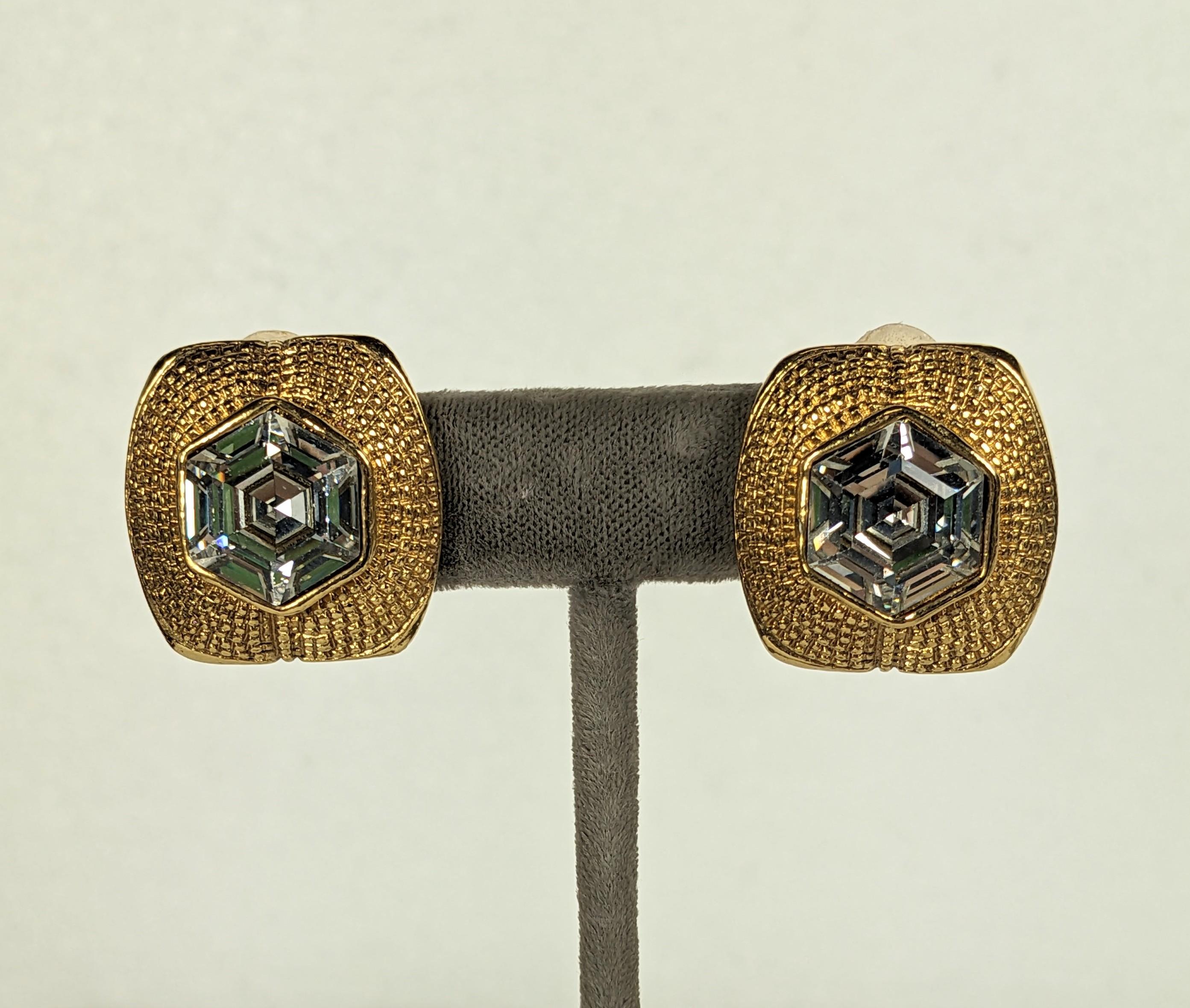 Chanel Crystal Gilt Rope Clip Earrings In Good Condition For Sale In New York, NY